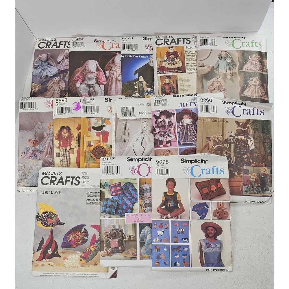 VTG 14 Craft Sewing Pattern Lot McCalls Simplicity Dolls Quilts Country Crafts